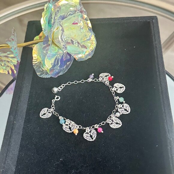 Silver 925 Bracelet With Angel Wing Charms & Chakra Stones Handcrafted Boho Desi - Picture 5 of 10